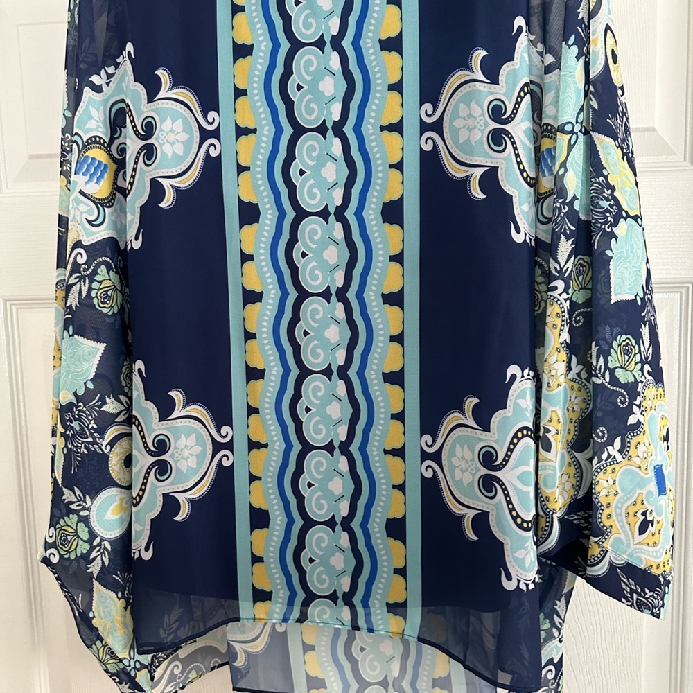 Colleen Lopez Navy and Aqua Floral Blouse